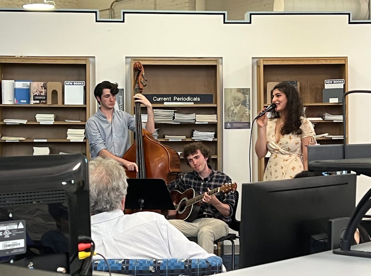Having their jazz performance surrounded by musical history books, comfy couches and music students was seemingly an aid to the artists, although the quality of their performance indicated they didn’t need it.&nbsp;