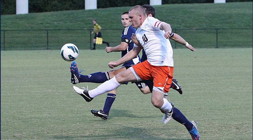 	<p>Senior forward Will Bates scored twice on headers and once on a penalty to become the newest member of <br />
Virginia’s top-10 all-time goal scorers.</p>