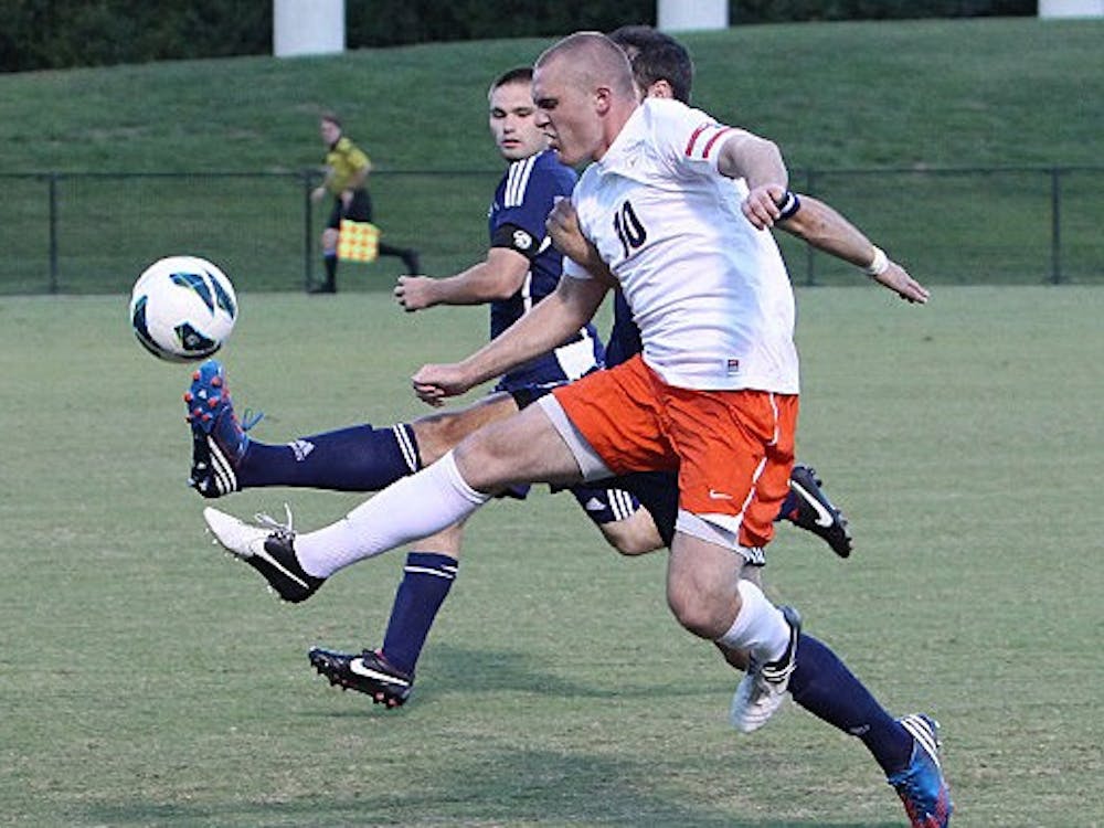 Senior forward Will Bates scored twice on headers and once on a penalty to become the newest member of
Virginia’s top-10 all-time goal scorers.