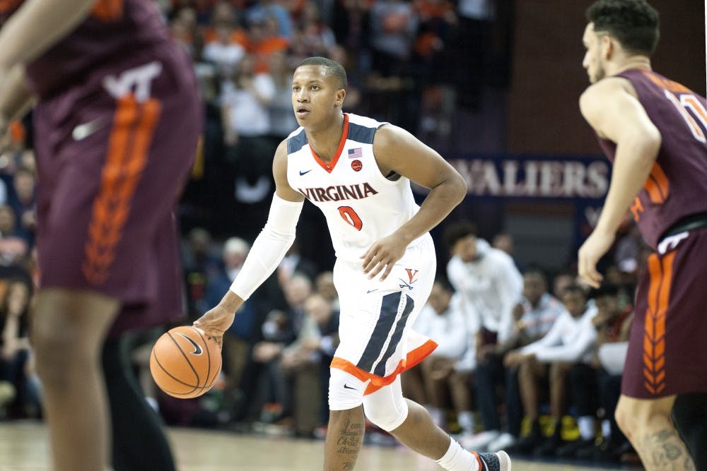 <p>Virginia senior guard Devon Hall will try to help his team get back on track against Miami Tuesday night.</p>