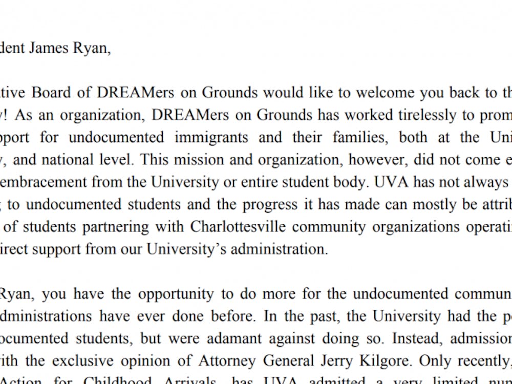 DREAMers on Grounds sent the letter on Nov. 19.&nbsp;