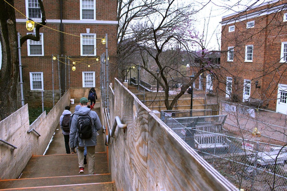 A temporary staircase between Newcomb Hall and Brown College opened in October 2017.