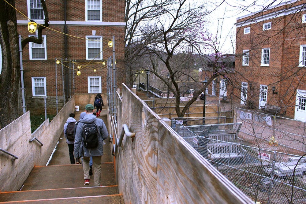 <p>A temporary staircase between Newcomb Hall and Brown College opened in October 2017.</p>