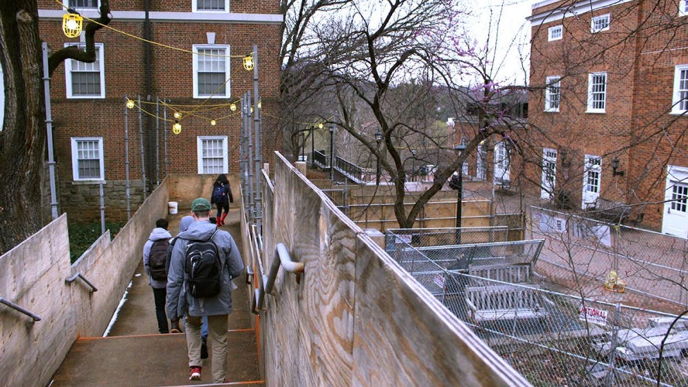 A temporary staircase between Newcomb Hall and Brown College opened in October 2017.