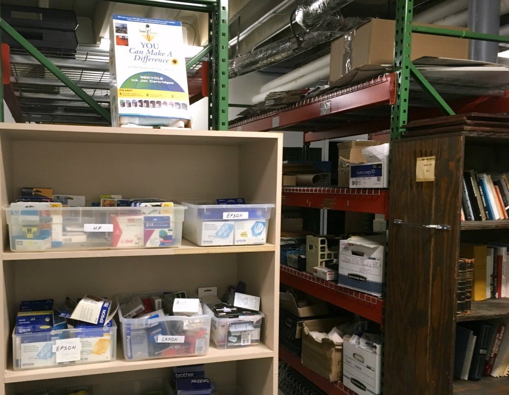 “Our shelves carry three-ring binders of many sizes, hanging file folders, desk organizers, pens, pencils, markers, staplers, paper clips, envelopes, sometimes paper, hole punchers and other reusable office supplies,” Beale said.