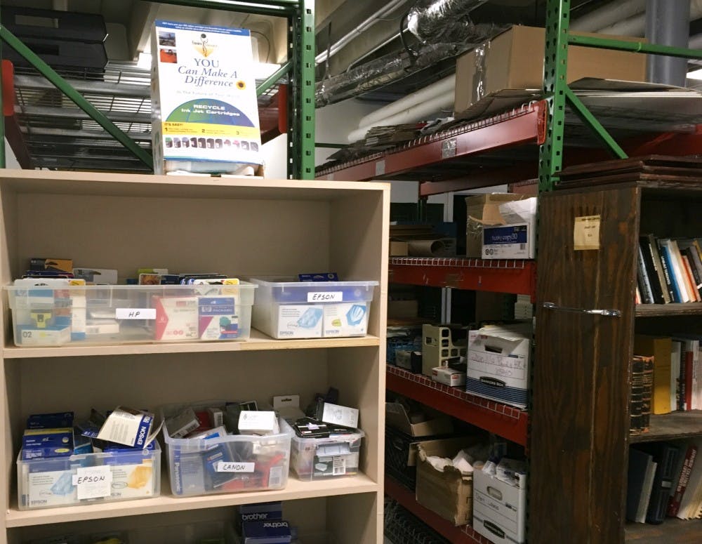 <p>“Our shelves carry three-ring binders of many sizes, hanging file folders, desk organizers, pens, pencils, markers, staplers, paper clips, envelopes, sometimes paper, hole punchers and other reusable office supplies,” Beale said.</p>
