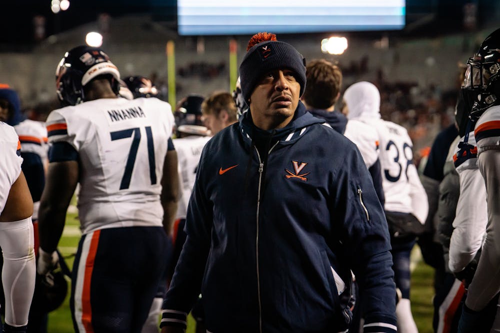 Coach Tony Elliott looks on as his Cavaliers lost 37-17 at Virginia Tech Nov. 30.