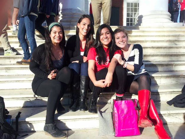 	LSA Chair of Community Outreach and Fourth-year College student Elizabeth Bickley poses with friends Nataly Luque, Karla Aguayo and Karla Castro.