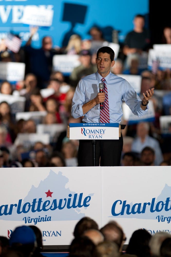 	Republican Vice Presidential candidate Paul Ryan speaks in Charlottesville on Thursday, October 25.