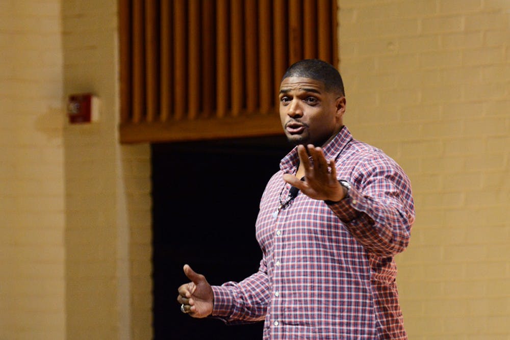 Michael Sam, the first openly-gay NFL player, spoke in McLeod Hall about his personal and professional experiences.