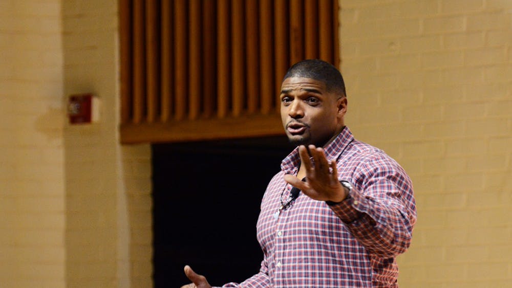 Michael Sam, the first openly-gay NFL player, spoke in McLeod Hall about his personal and professional experiences.