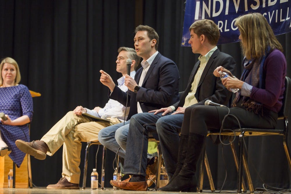 <p>Four qualified candidates (right to left), Leslie Cockburn, Ben Cullop, R.D. Huffstetler, and Andrew Sneathern, are currently vying for the Democratic nomination for the 5th Congressional District election.</p>