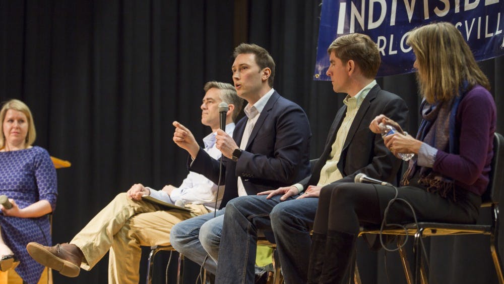 Four qualified candidates (right to left), Leslie Cockburn, Ben Cullop, R.D. Huffstetler, and Andrew Sneathern, are currently vying for the Democratic nomination for the 5th Congressional District election.
