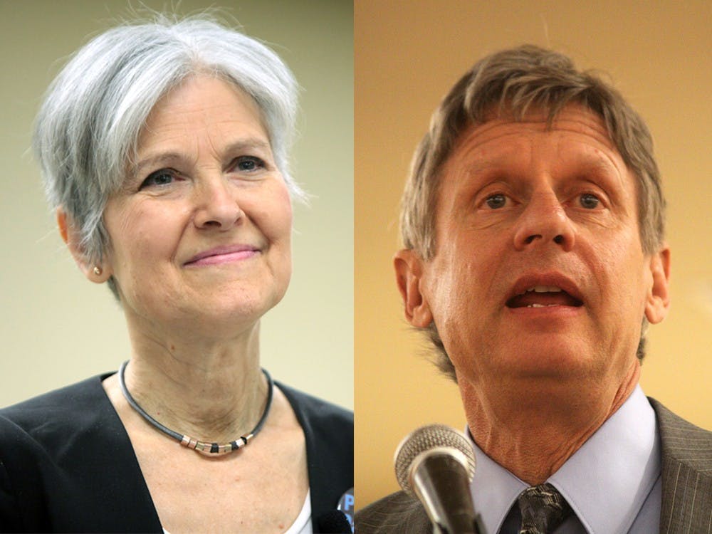 Green Party candidate Jill Stein (left) and Libertarian candidate Gary Johnson (right).