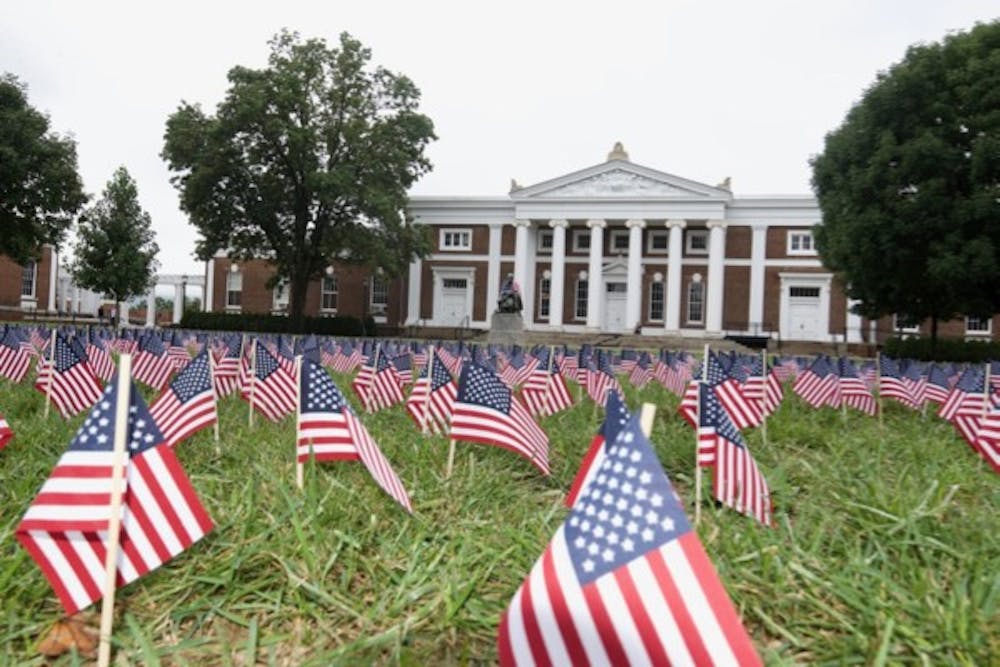 <p>The nearly 3,000 miniature American flags on the South Lawn represented each casualty from Sept. 11, 2001.</p>