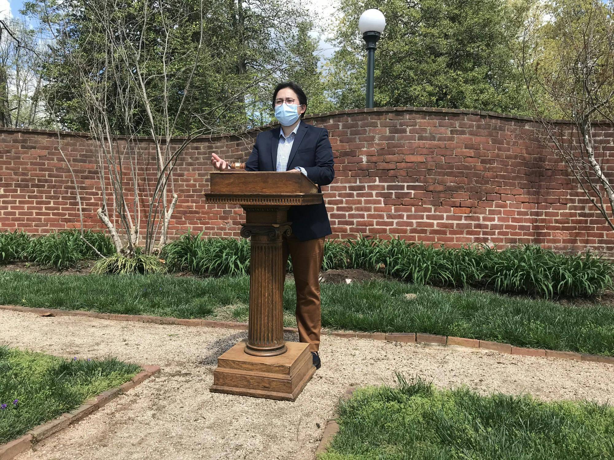 Third-year College student Abel Liu was sworn in as Student Council President, while third-year Batten student Ceci Cain and second-year Batten student Ryan Cieslukowski were sworn in as vice president for administration and vice-president for organizations, respectively.