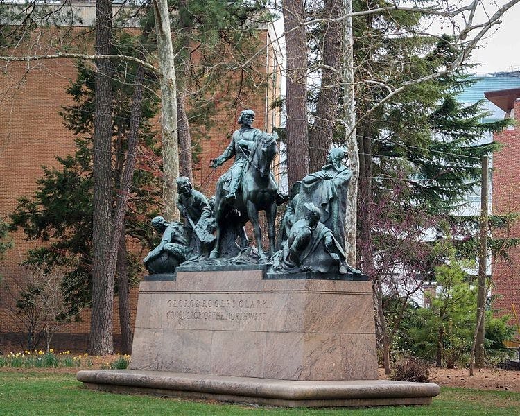 U.Va. has the power to make decisions regarding the George Rogers Clark statue because it is located on University grounds.