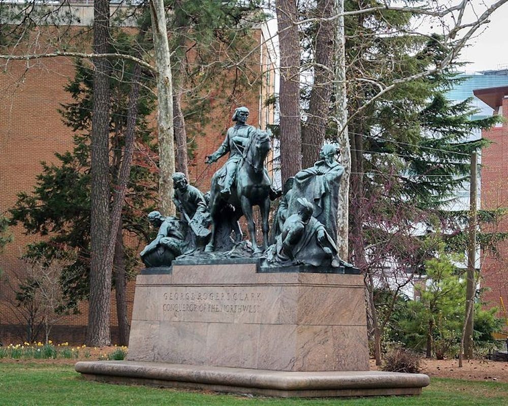 U.Va. has the power to make decisions regarding the George Rogers Clark statue because it is located on University grounds.