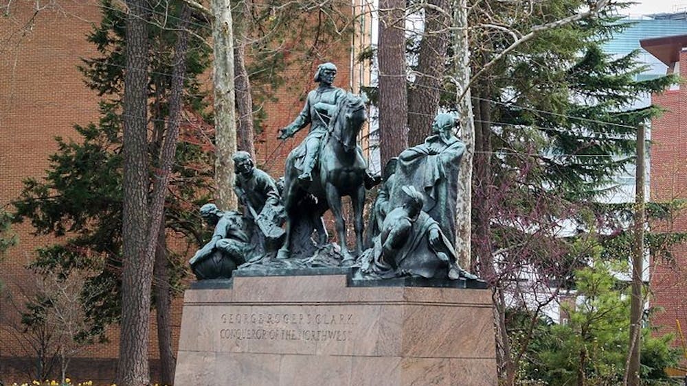 U.Va. has the power to make decisions regarding the George Rogers Clark statue because it is located on University grounds.