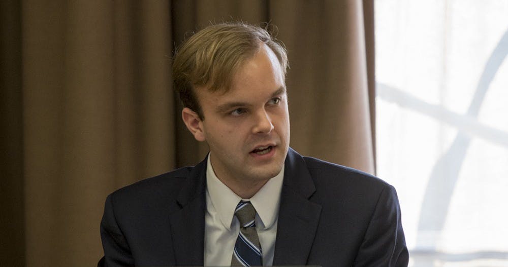<p>Peter Bautz, a third-year Law student and UJC chair, spoke on professionalism in the committee, quoting the bylaws to discuss how officers need to conduct themselves.</p>