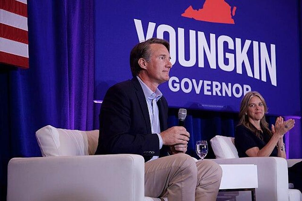 <p>Gov. Glenn Youngkin speaks at a campaign event July 14, 2021.</p>