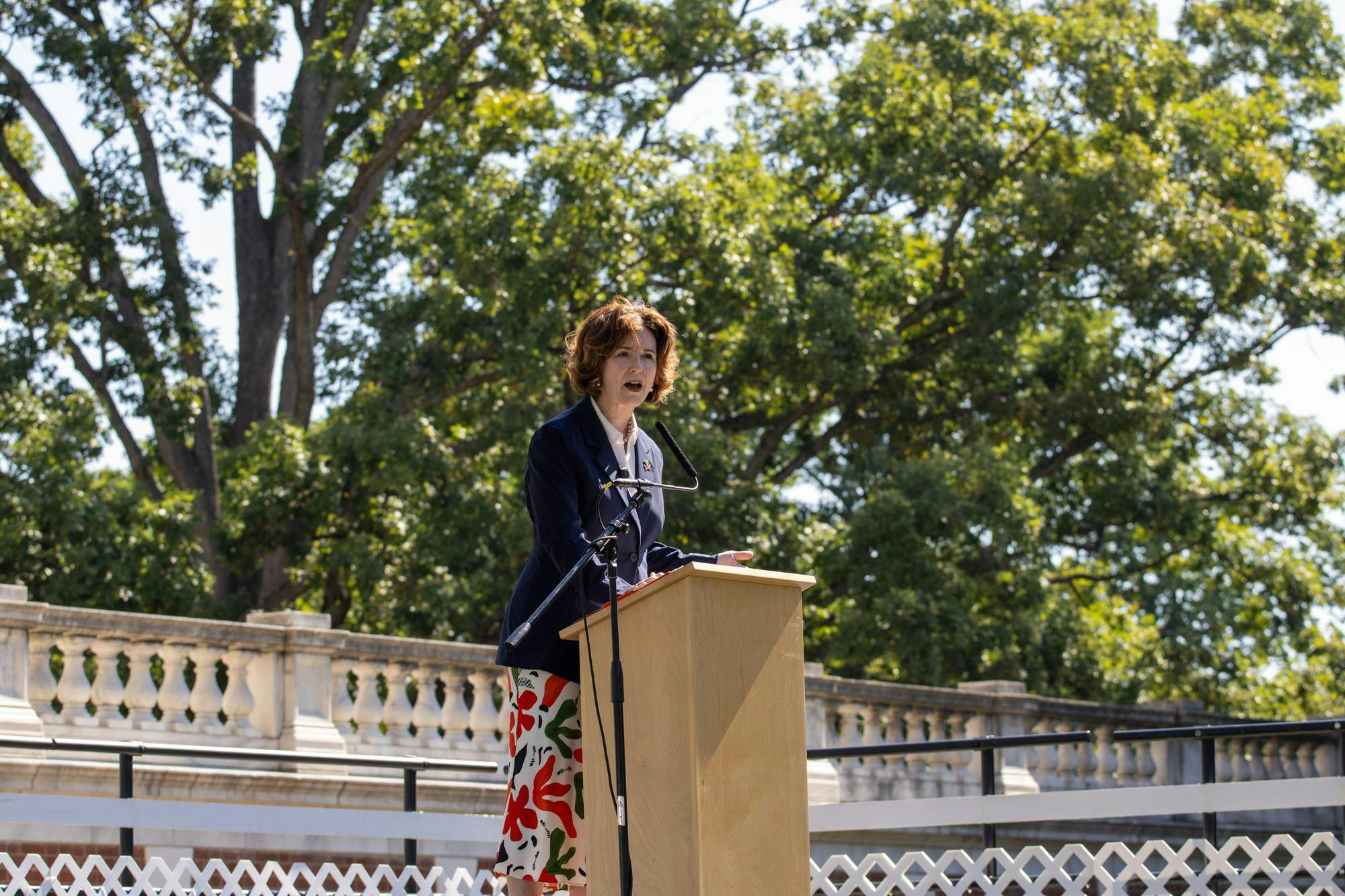 Christa Acampora, dean of the College and Graduate School of Arts and Sciences and professor of philosophy, delivering the First Lecture Aug. 24, 2026.