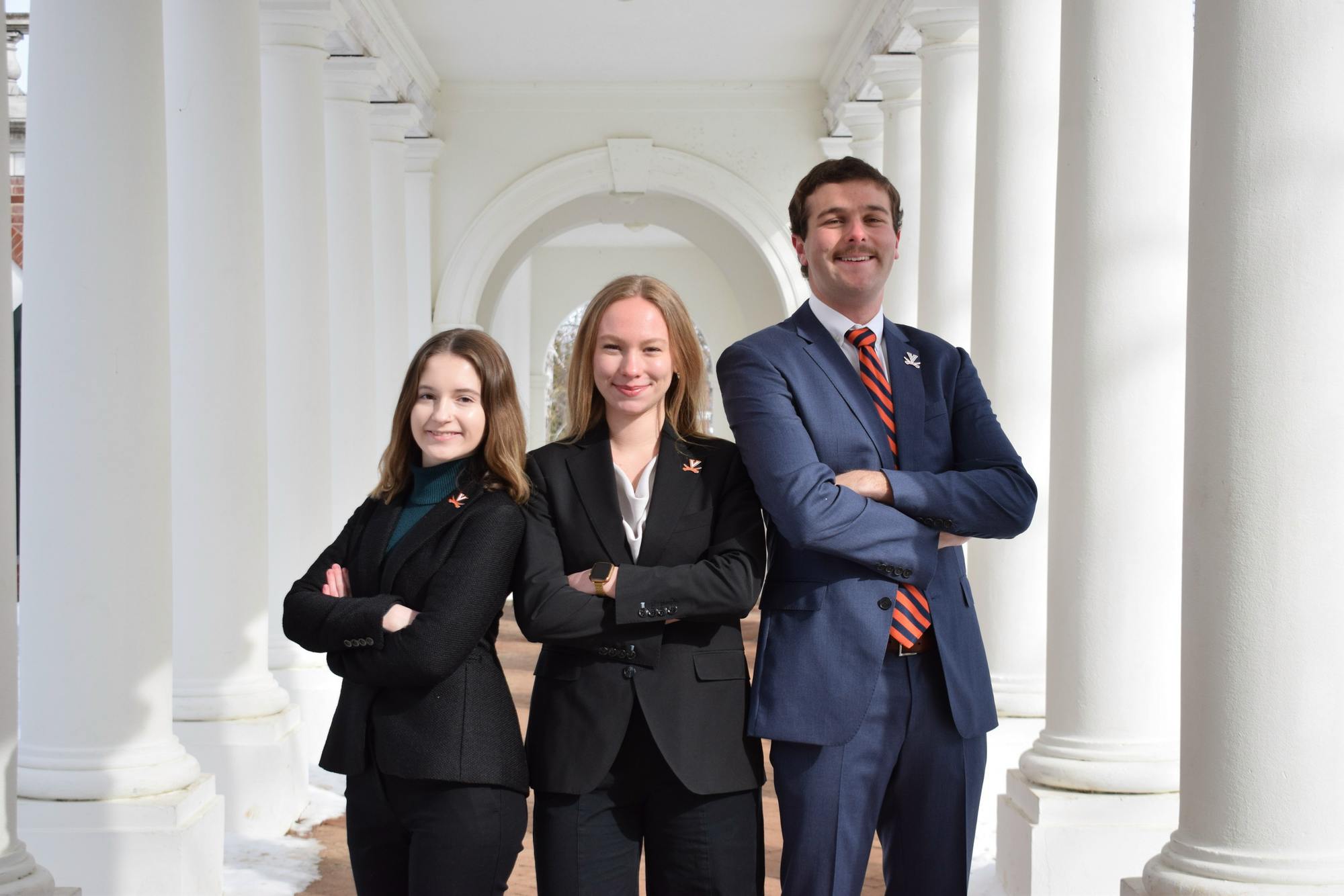 The "Our U.Va." ticket, Emily Frost, left, Micah Andrews, middle, Ben Lawrence, right.