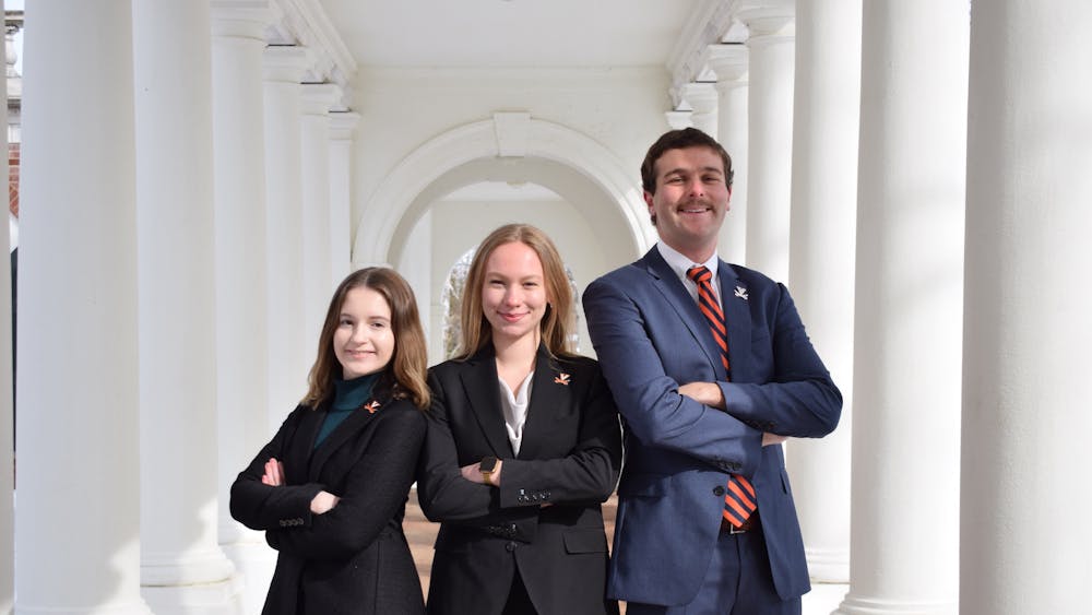 The "Our U.Va." ticket, Emily Frost, left, Micah Andrews, middle, Ben Lawrence, right.