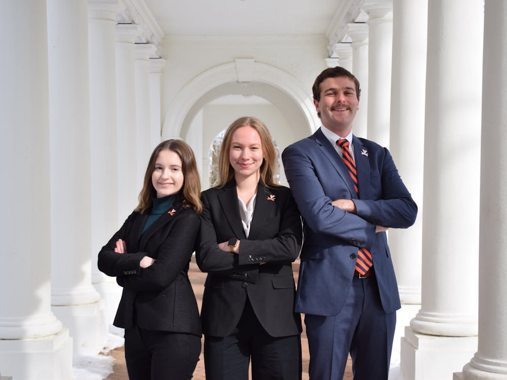 The "Our U.Va." ticket, Emily Frost, left, Micah Andrews, middle, Ben Lawrence, right.