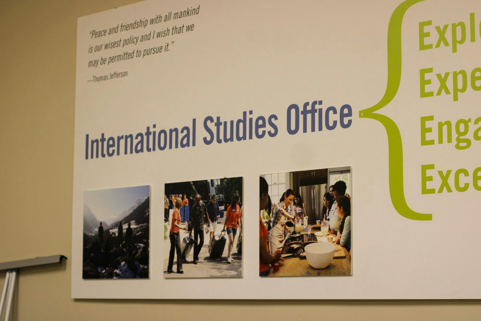 A sign outside of the International Studies Office, photographed April 29.