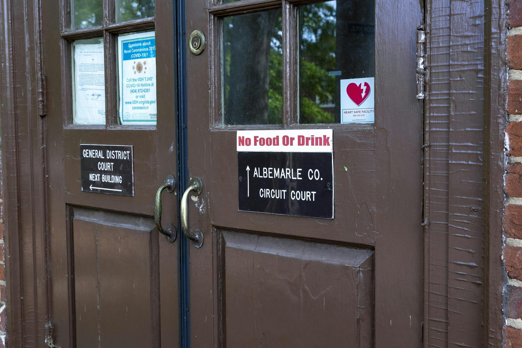 The doors to Albemarle County Circuit Court.