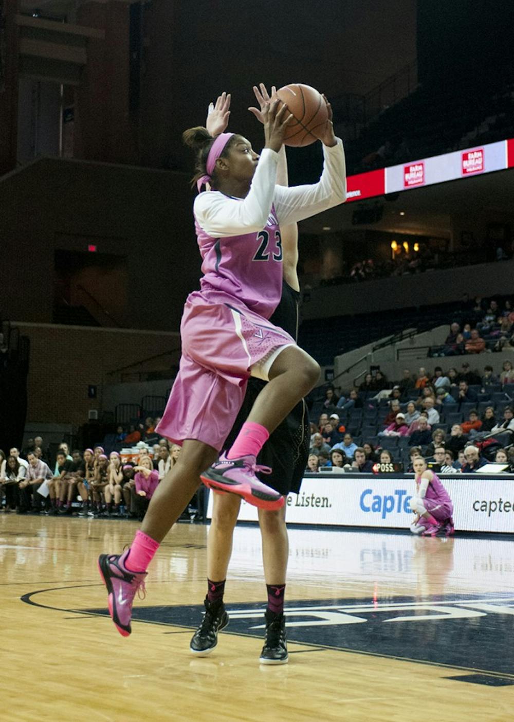<p>Freshman forward Aliyah Huland El scored 12 points in the second half, when the Seminoles locked up freshman guard Mikayla Venson. The Cavaliers wore pink jerseys, socks and sneakers in support of breast cancer awareness. </p>