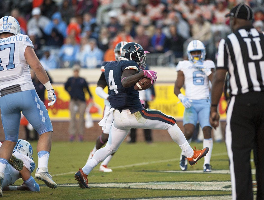Senior running back Taquan "Smoke" Mizzell was one of the few bright spots on a rough day for Virginia's offense, as the team totaled just&nbsp;253&nbsp;yards from scrimmage.&nbsp;