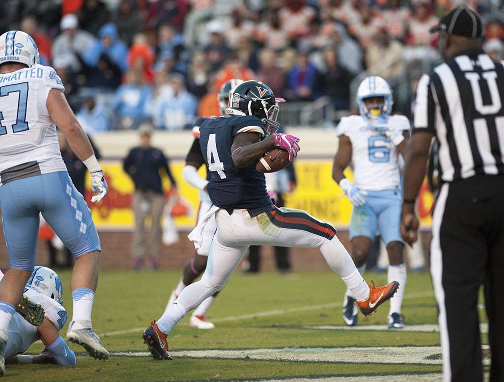 Senior running back Taquan "Smoke" Mizzell was one of the few bright spots on a rough day for Virginia's offense, as the team totaled just&nbsp;253&nbsp;yards from scrimmage.&nbsp;