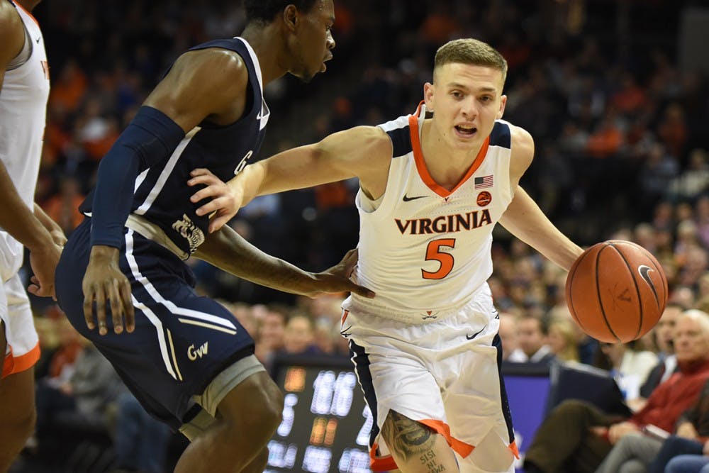 <p>Junior guard Kyle Guy had 17 points in the first half against George Washington Sunday afternoon.</p>