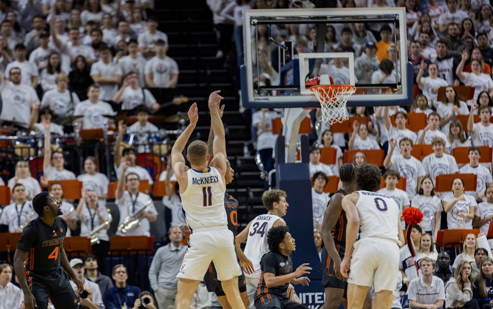 Isaac McKneely fires a jumpshot against Miami.