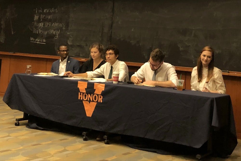 <p>The five-person Honor panel took questions from the audience during Monday night's town hall event.</p>