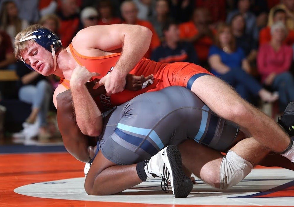<p>Freshman Fox Baldwin won at 174 pounds to preserve a Cavalier win in the team's home opener.&nbsp;</p>