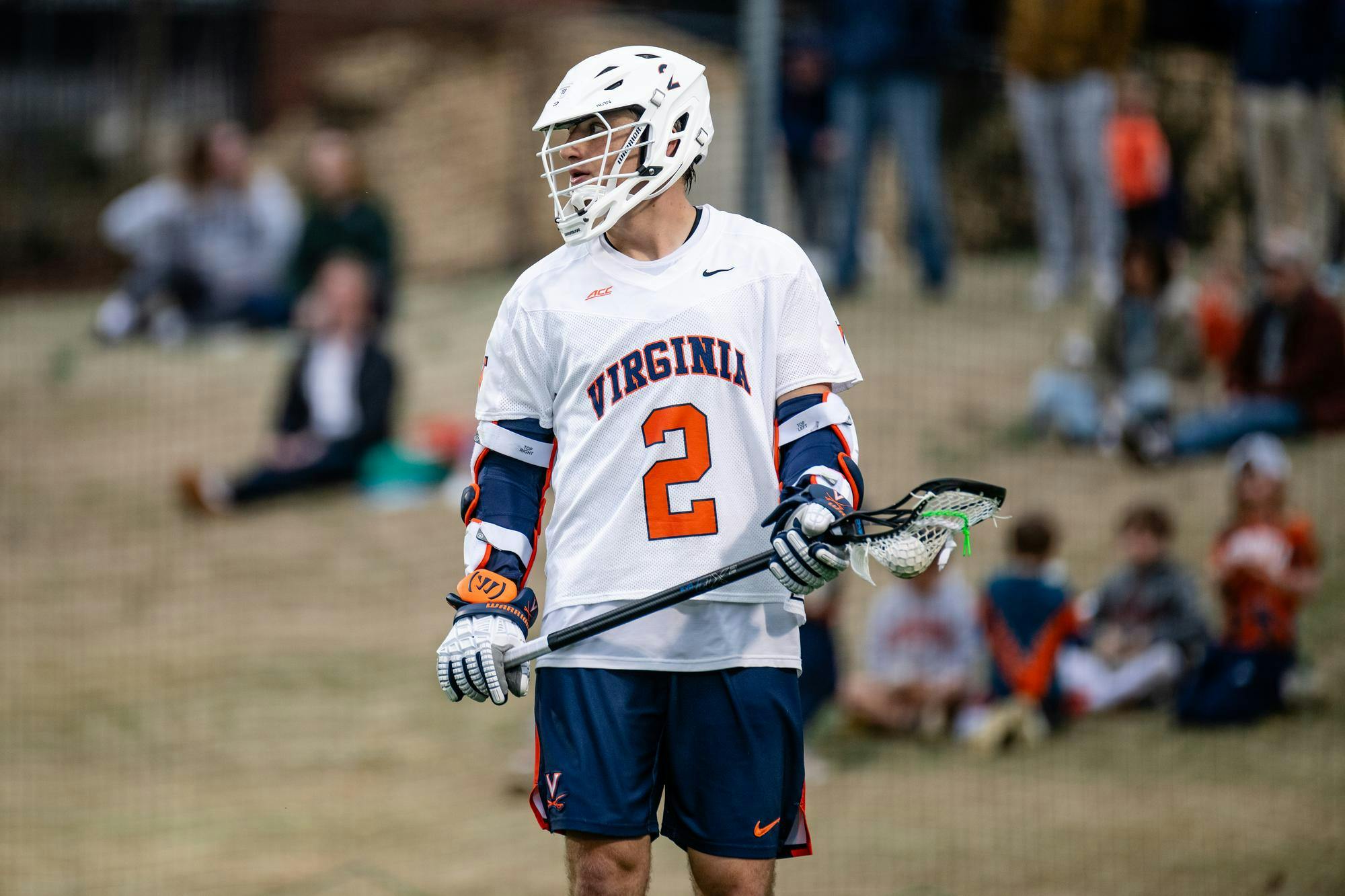 Thomas Mencke stands, ball in his stick, during a home game earlier this season against Maryland.