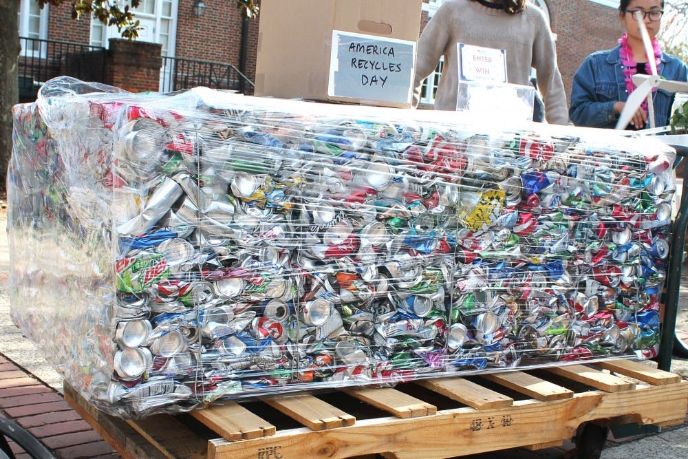 There were several demonstrations in the Newcomb Courtyard to raise awareness about recycling.