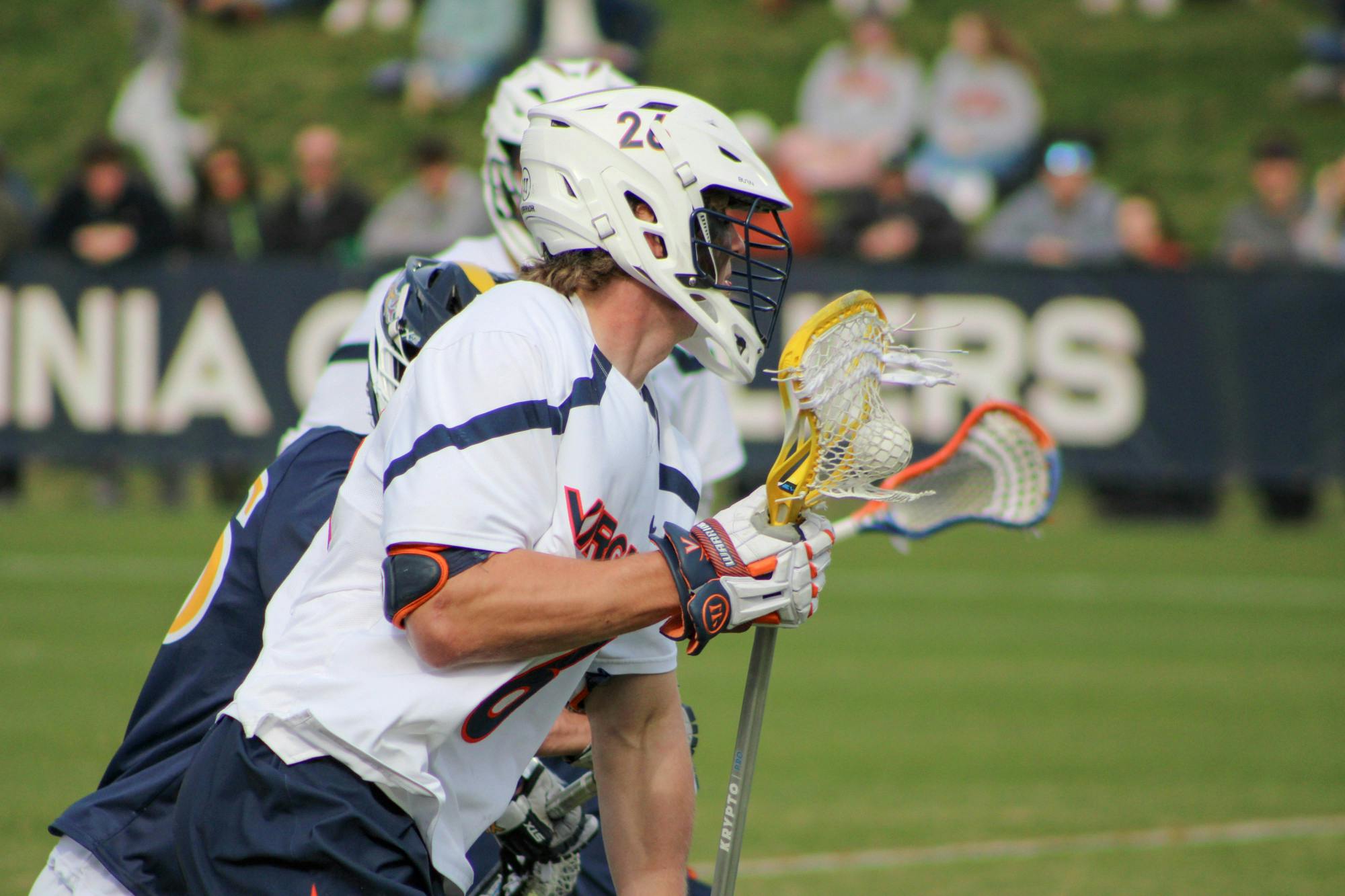 Junior midfielder Griffin Schutz maneuvers around a Drexel defender.