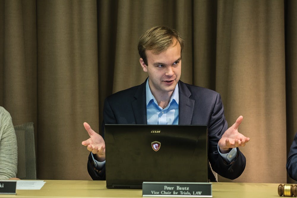 Law student and&nbsp;Vice Chair for Trials Peter Bautz presented the constitutional changes in their Nov. 13 meeting.&nbsp;
