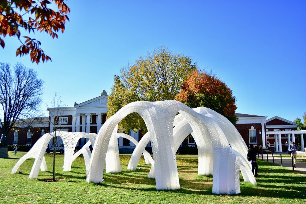<p>The “Lumina Pavilion” sculpture on the South Lawn was created by a class of architecture students. &nbsp;</p>