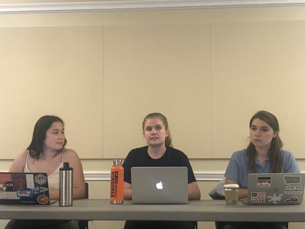 <p>Members of Student Council (from left to right) Isabella Liu, Ellie Brasacchio and Ellen Yates speak at their weekly meeting.</p>