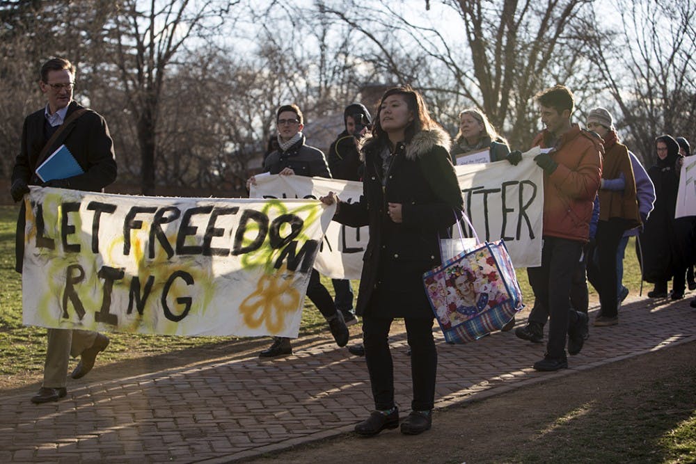 Participants marched from the University Chapel to the Jefferson School African American Heritage Center.