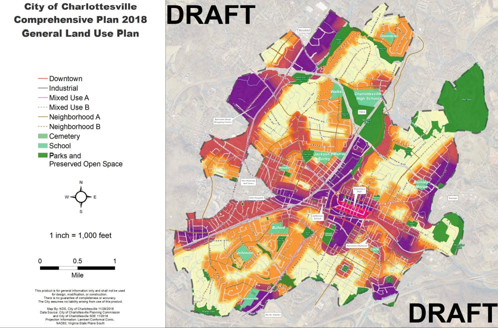 A draft of the City's comprehensive plan proposed by the planning commission in December called for major increases in density throughout Charlottesville, although it has since been scrapped after the commission received feedback from the City Council.&nbsp;