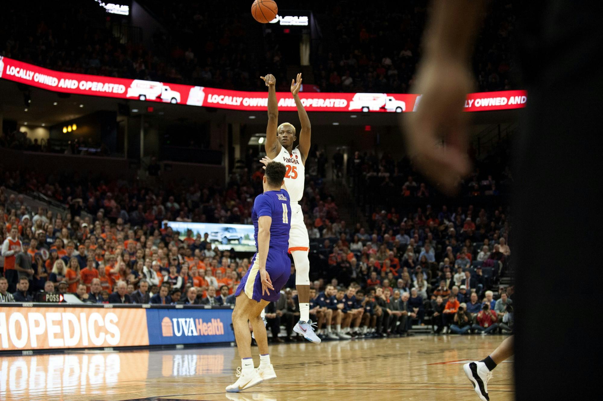 Senior forward Mamadi Diakite has improved in three-point shooting percentage every year.