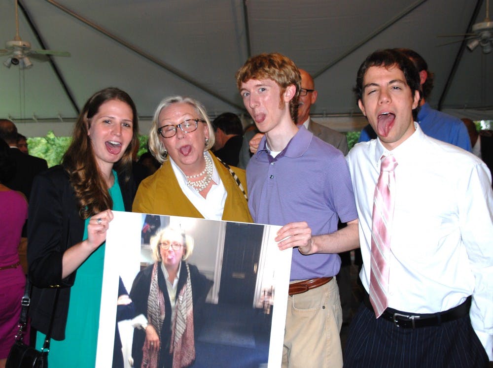 	Pedersen, former University Spokesperson Carol Wood, and editors Matt Cameron and Charlie Tyson at Wood&#8217;s retirement ceremony in the fall.