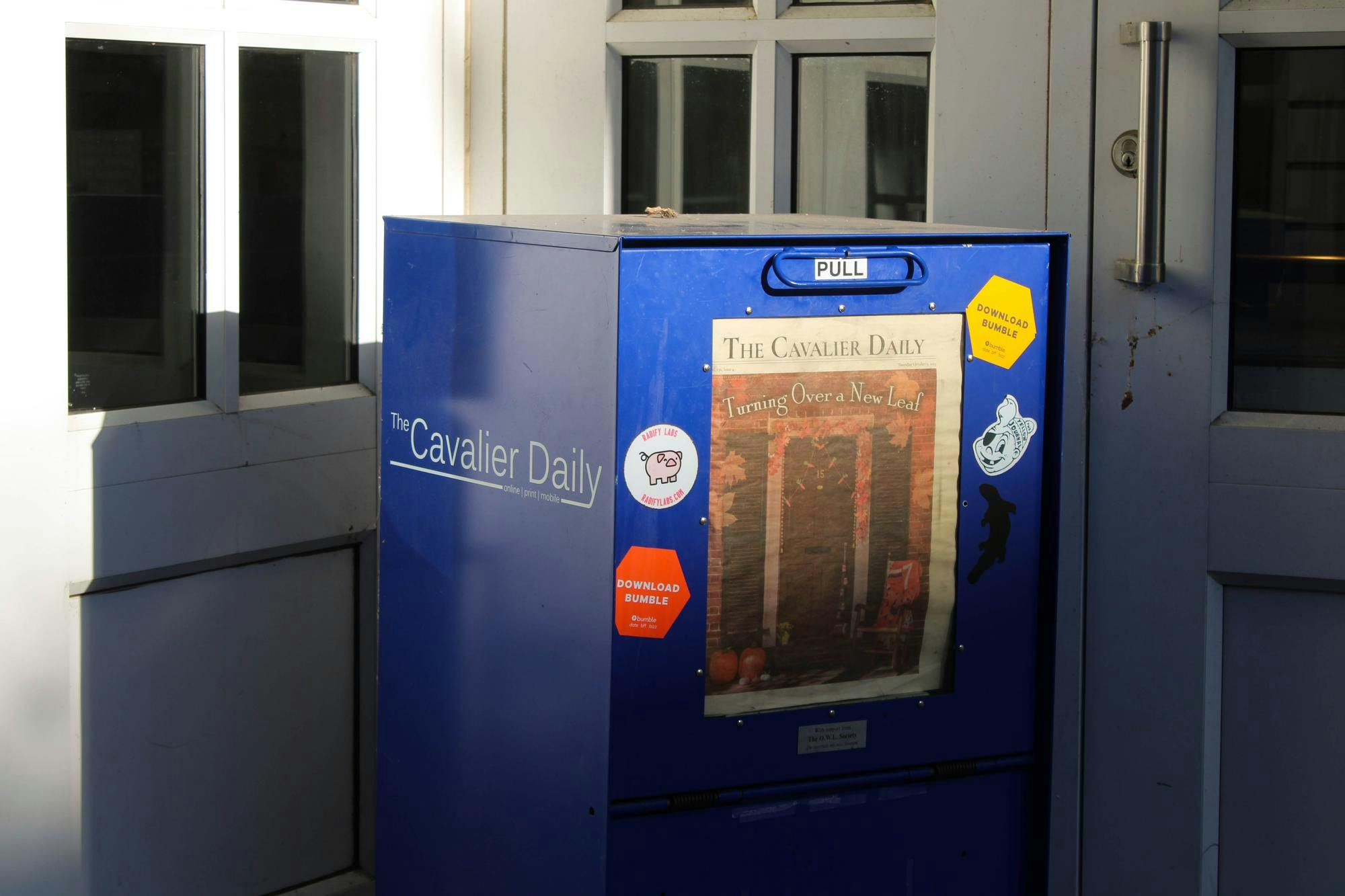 A Cavalier Daily print box, seen outside of the University Bookstore, photographed Oct. 21, 2025.