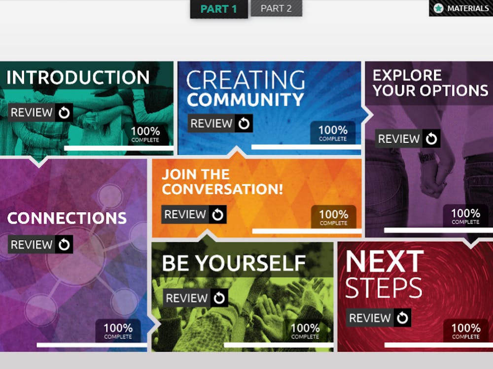 The main menu of the University's sexual assault module.